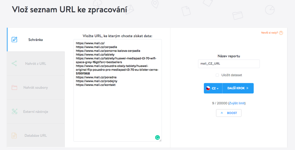 Kontrola indexovatelnosti - vložení dat